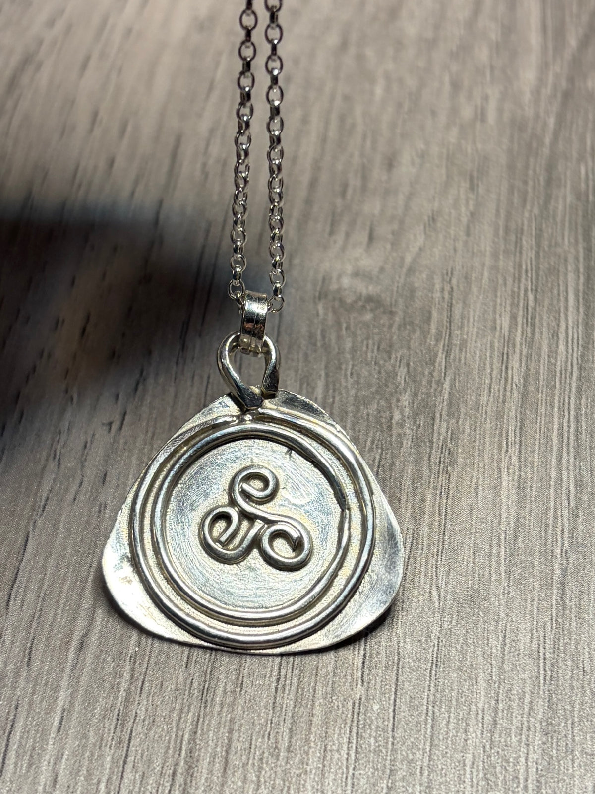 Handmade sterling silver Triskele pendant on a 20inch chain