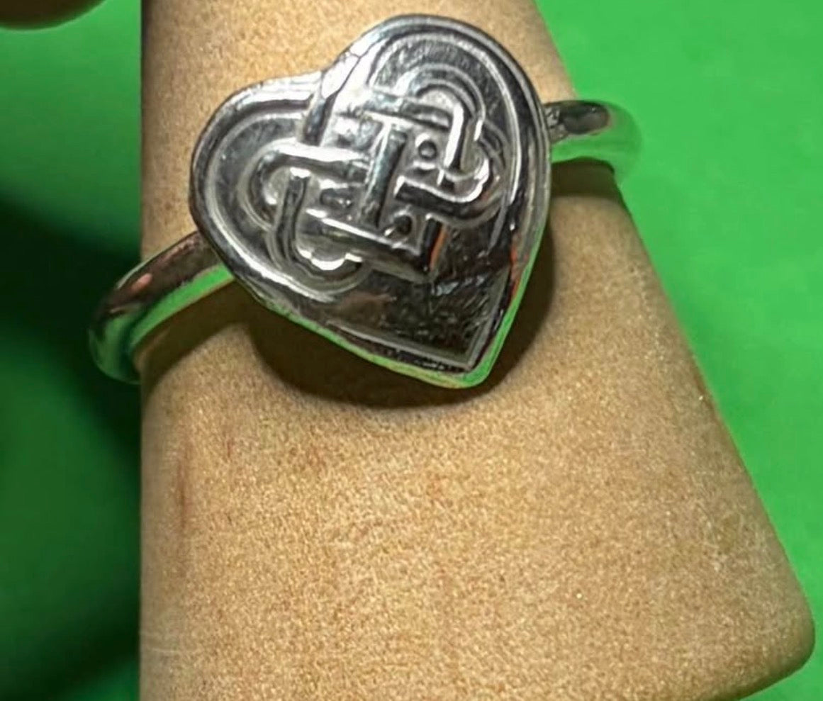Hand made silver Celtic heart ring. Size Q & 1/2