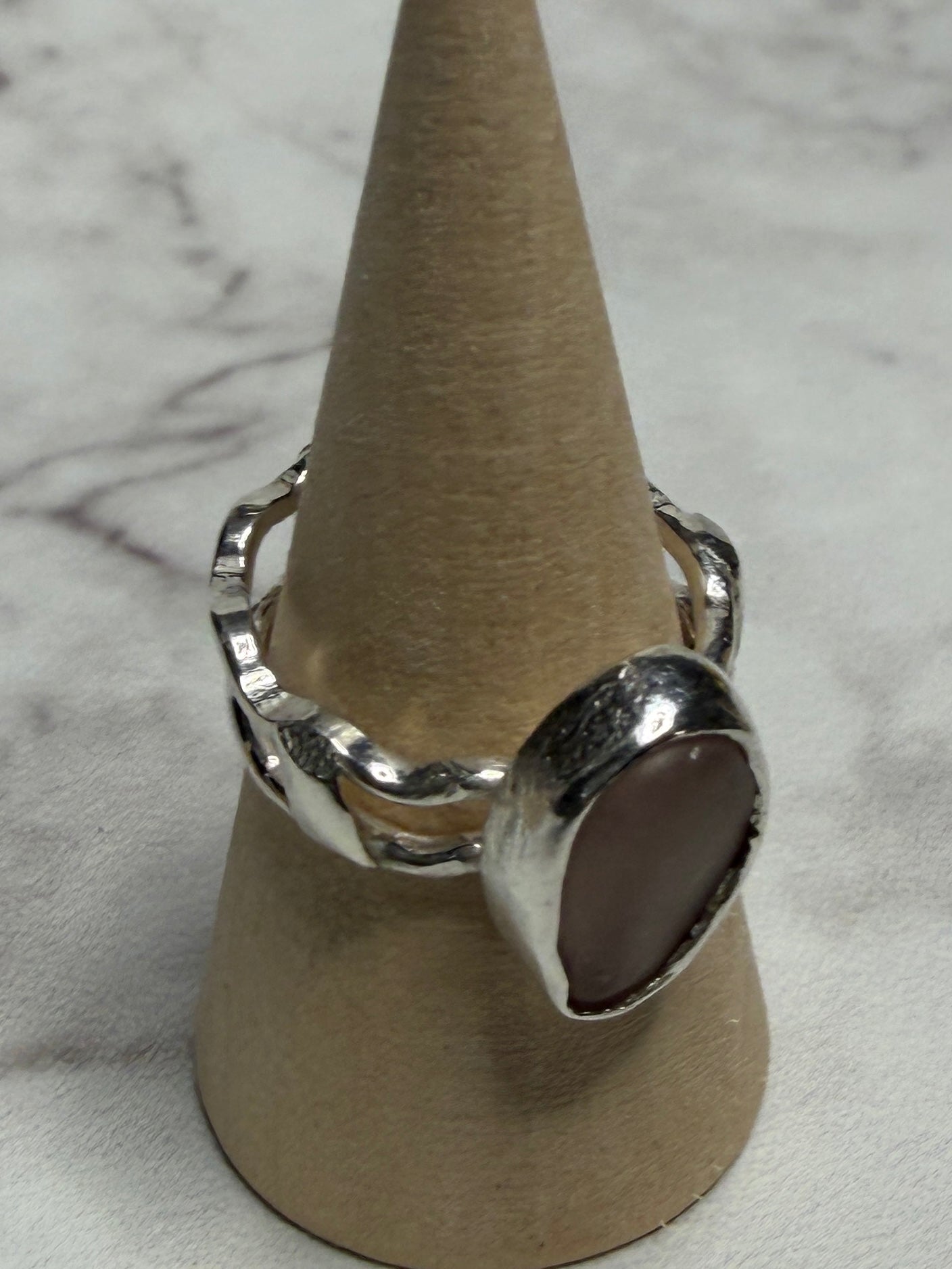 Handmade sterling silver wave ring with sea glass. Size L