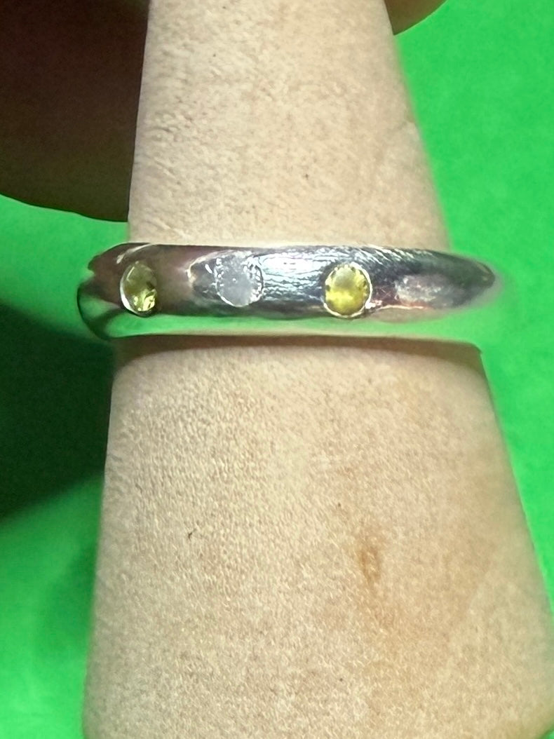 Handmade sterling silver ring with 3 CZ stones. Size N