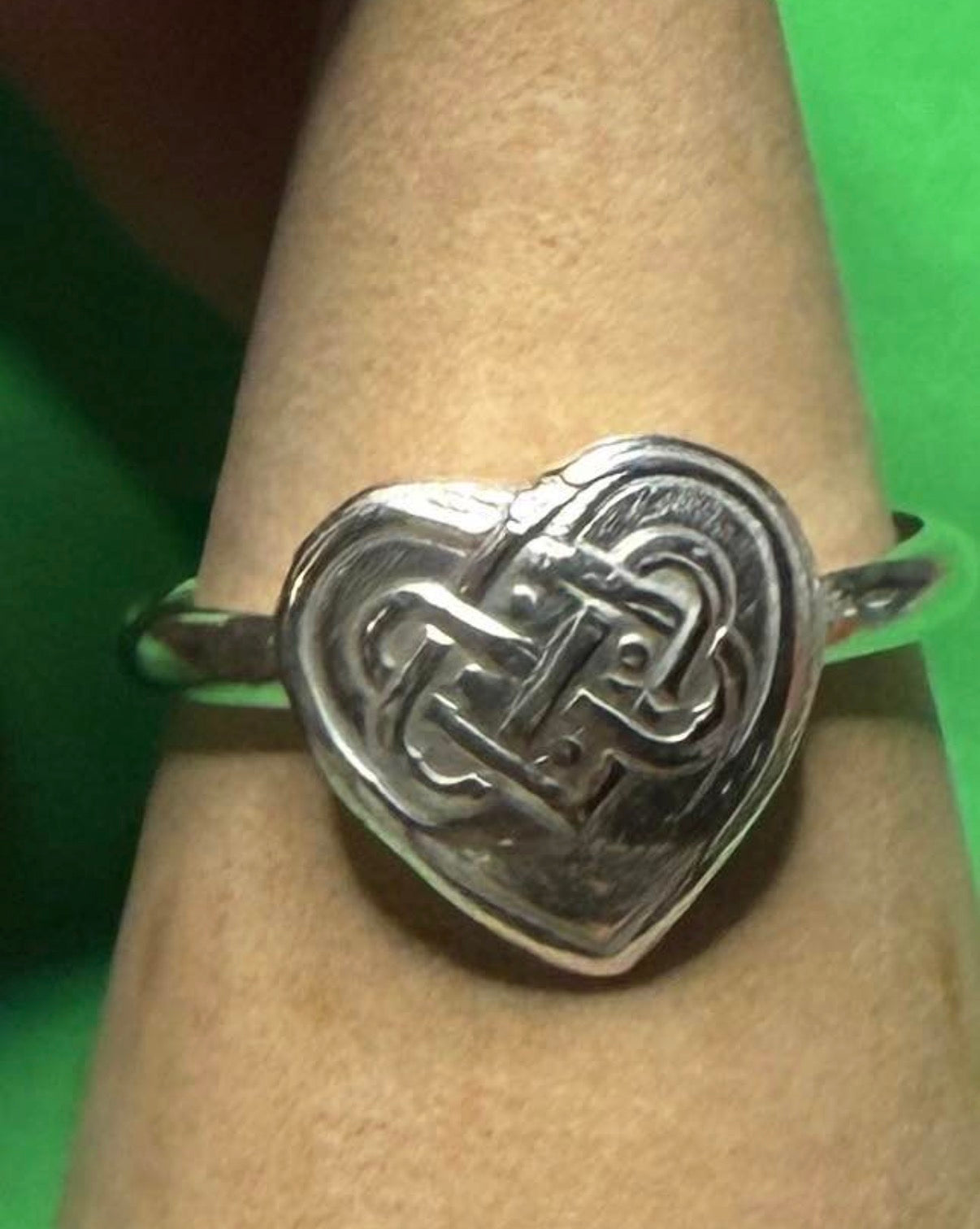 Hand made silver Celtic heart ring. Size Q & 1/2