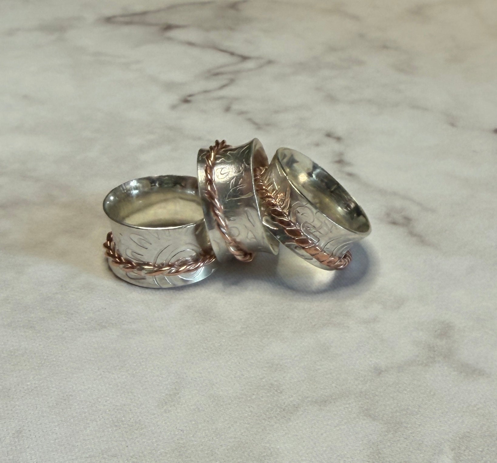Sterling silver and copper spinner fidget anxiety ring. Small sizes for children available