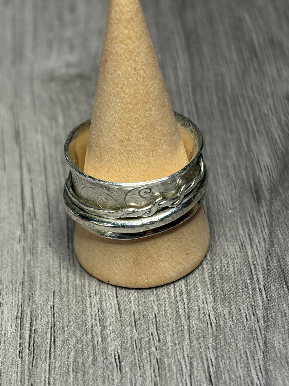 Handmade sterling silver fidget anti anxiety spinner ring.