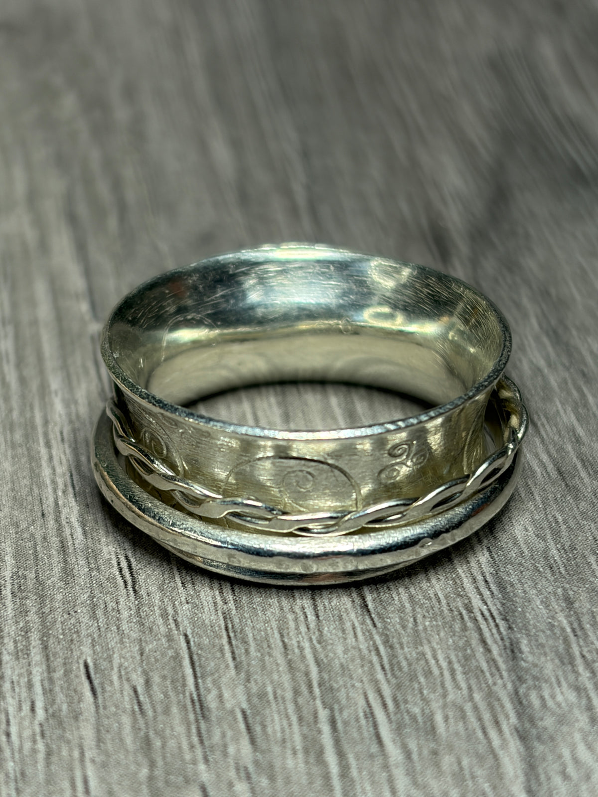 Handmade sterling silver fidget anti anxiety spinner ring.