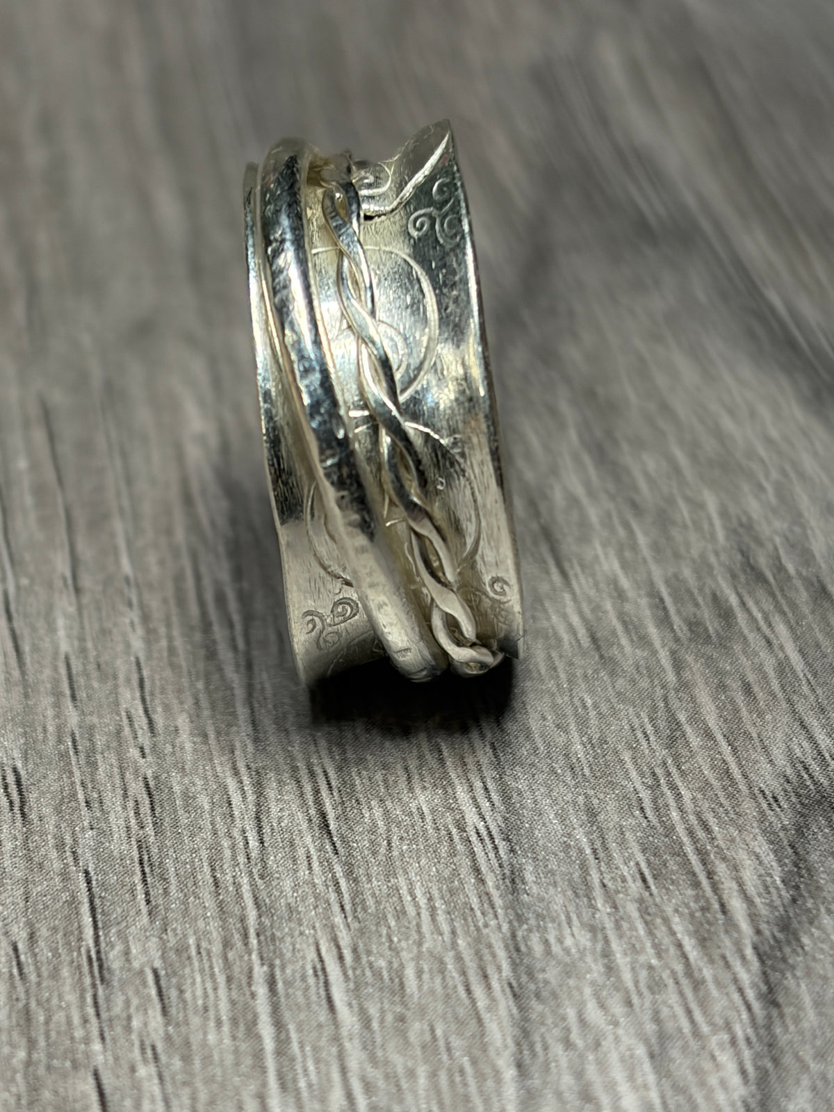 Handmade sterling silver fidget anti anxiety spinner ring.