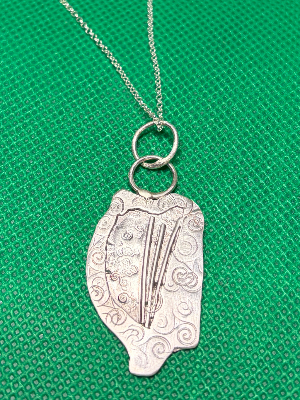 Handmade sterling silver Irish harp pendant on an 18 inch necklace