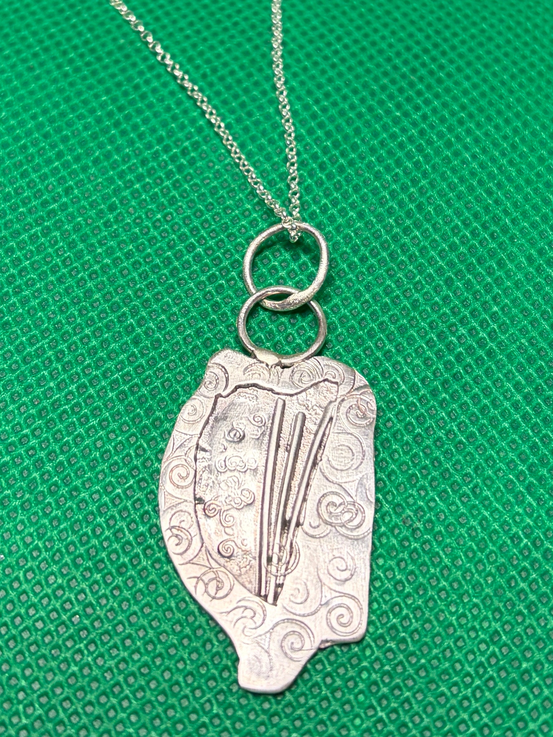 Handmade sterling silver Irish harp pendant on an 18 inch necklace