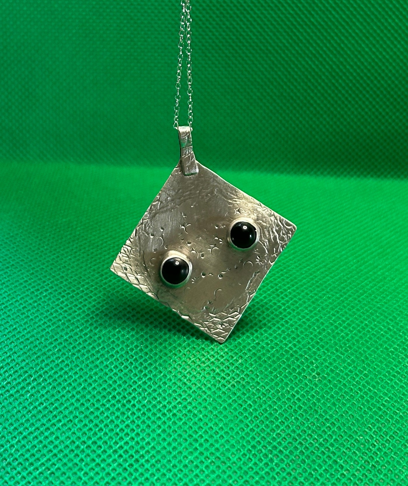 Handmade silver pendant with black onyx stone on an 18 inch necklace