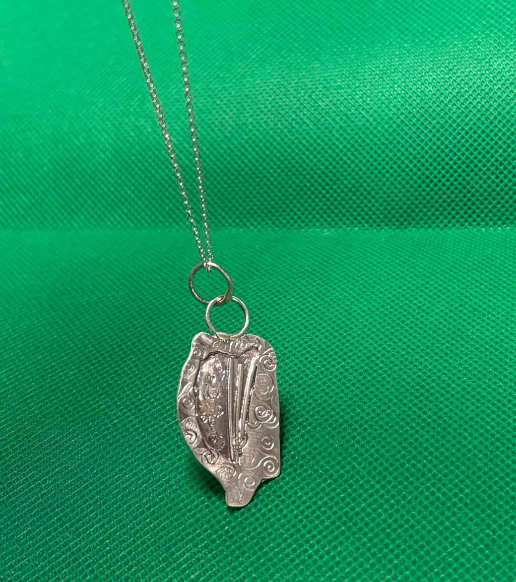 Handmade sterling silver Irish harp pendant on an 18 inch necklace