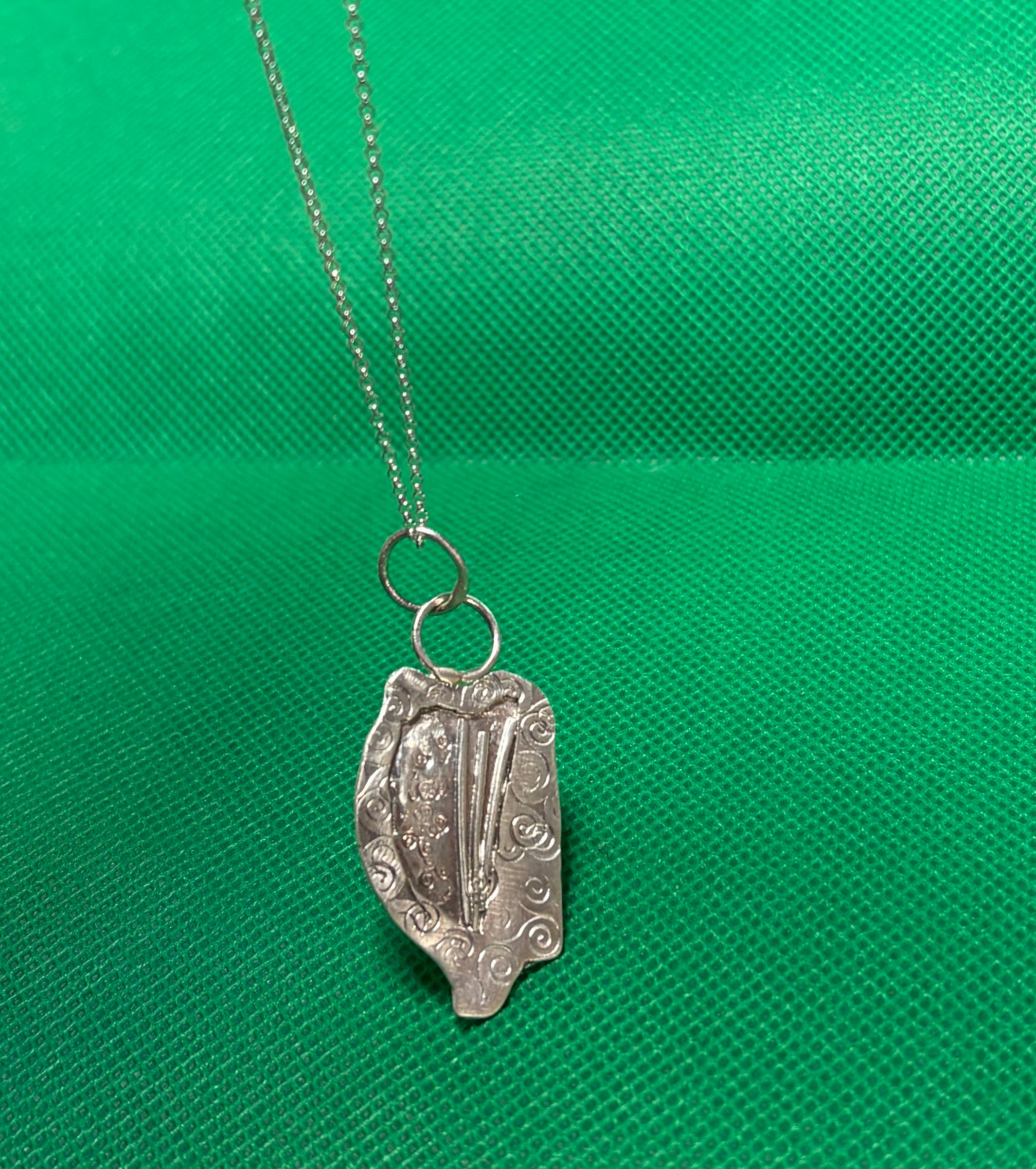 Handmade sterling silver Irish harp pendant on an 18 inch necklace