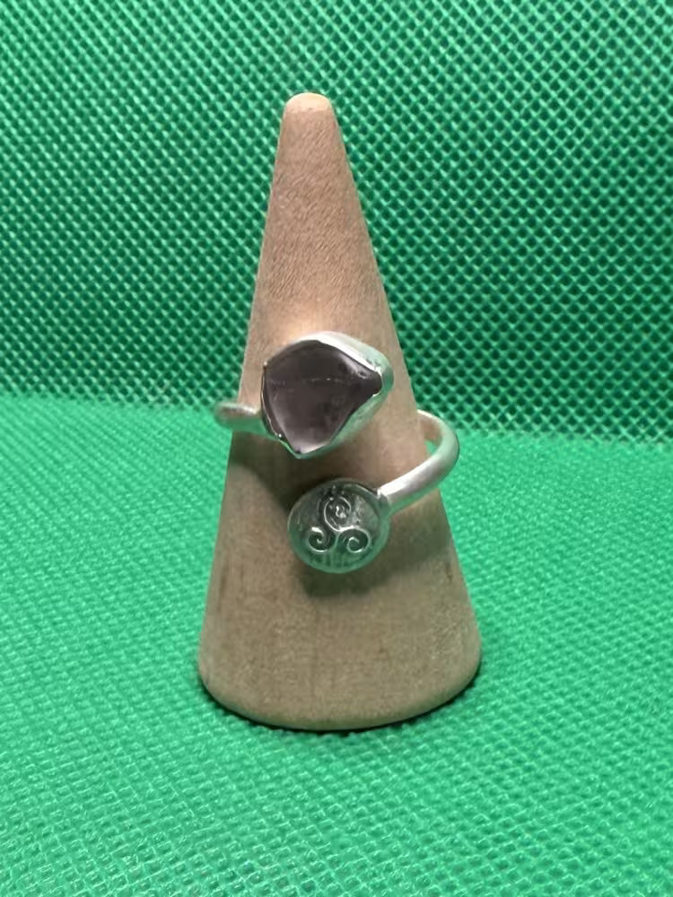 Hand made silver Celtic and pink sea glass ring. Size N adjustable up or down one size