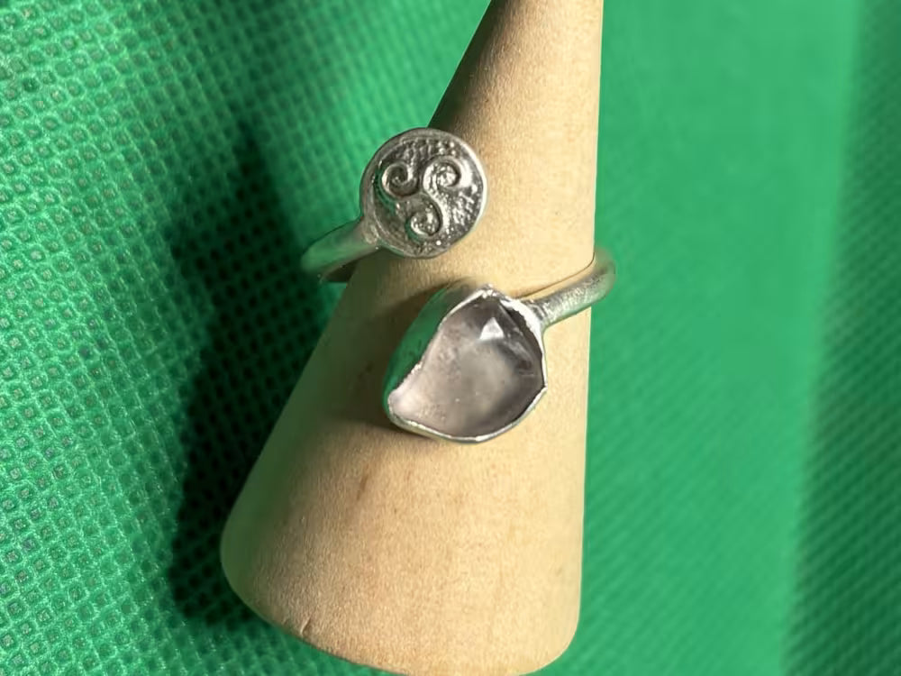 Hand made silver Celtic and pink sea glass ring. Size N adjustable up or down one size