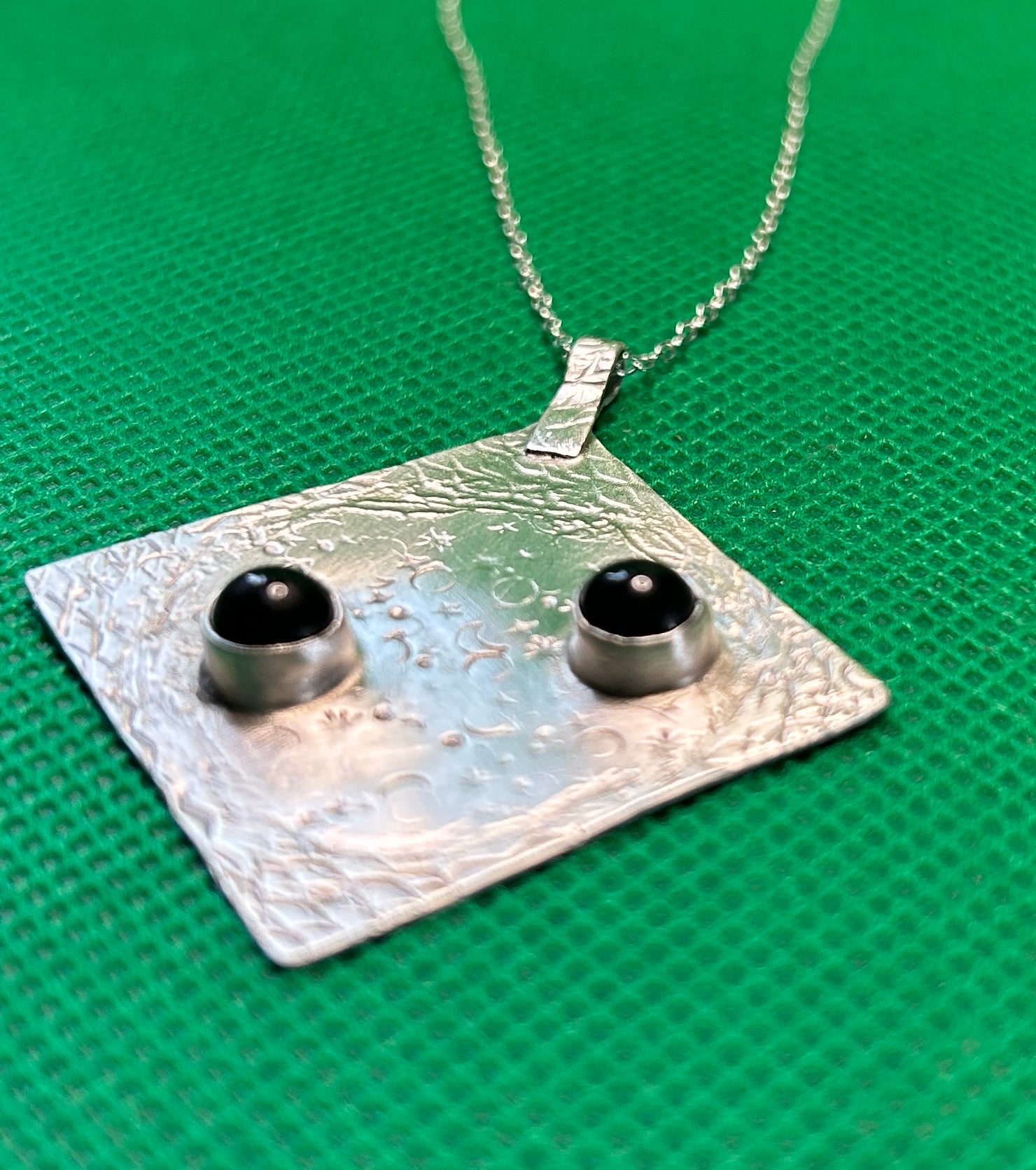 Handmade silver pendant with black onyx stone on an 18 inch necklace